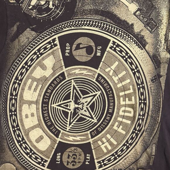 Vintage Obey Shirt Mens M Hi‎ Fidelity DJ Graphic Tee Y2K Rare - Picture 3 of 6